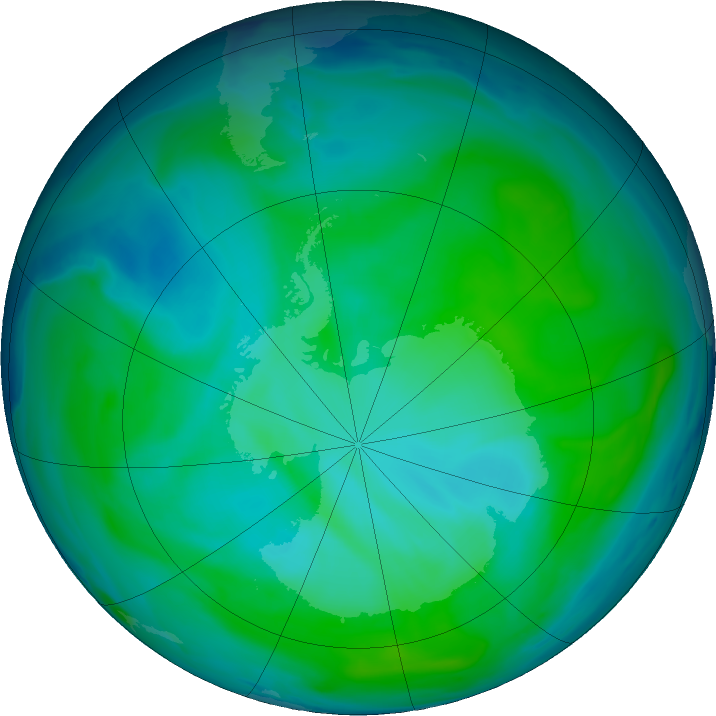 Antarctic ozone map for 15 January 2019